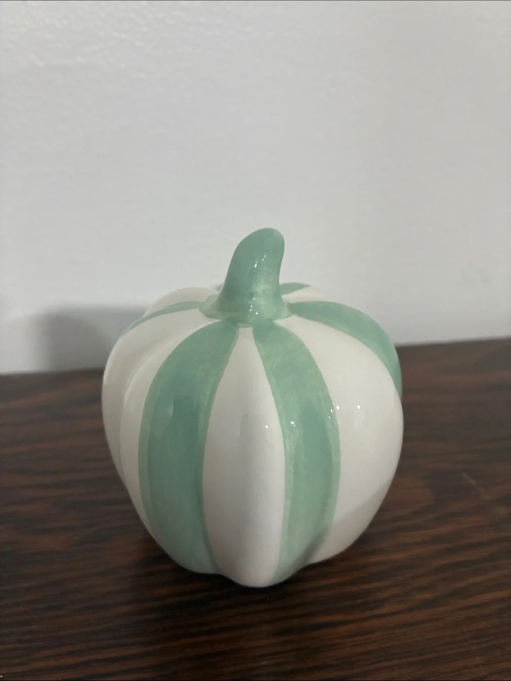 NWT- Set of 3- White & Mint Green Stripe Ceramic Pumpkins